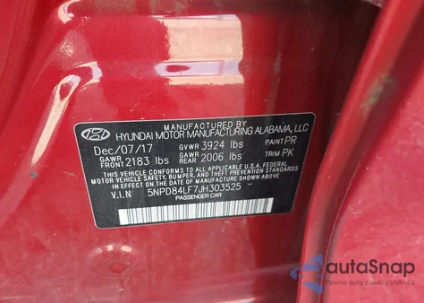 2018 Hyundai Elantra Sel z USA, uszkodzony, nr VIN 5NPD84LF7JH303525